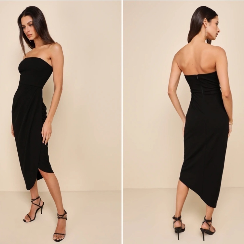LULU's Prom Wedding Elegant Sexy Sophisticated Slimming Strapless Midi Dress - Picture 4 of 5